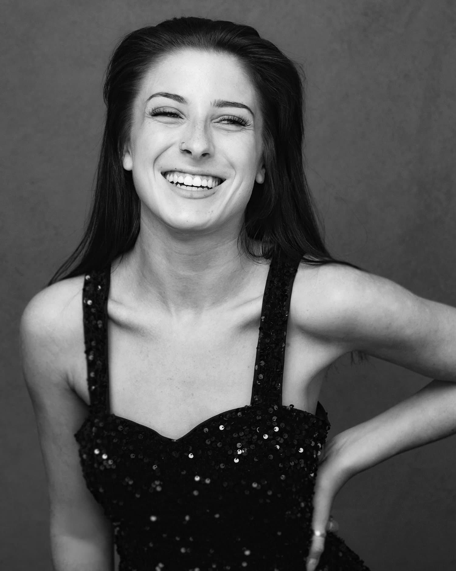 Hannah Robinson, black and white studio portrait